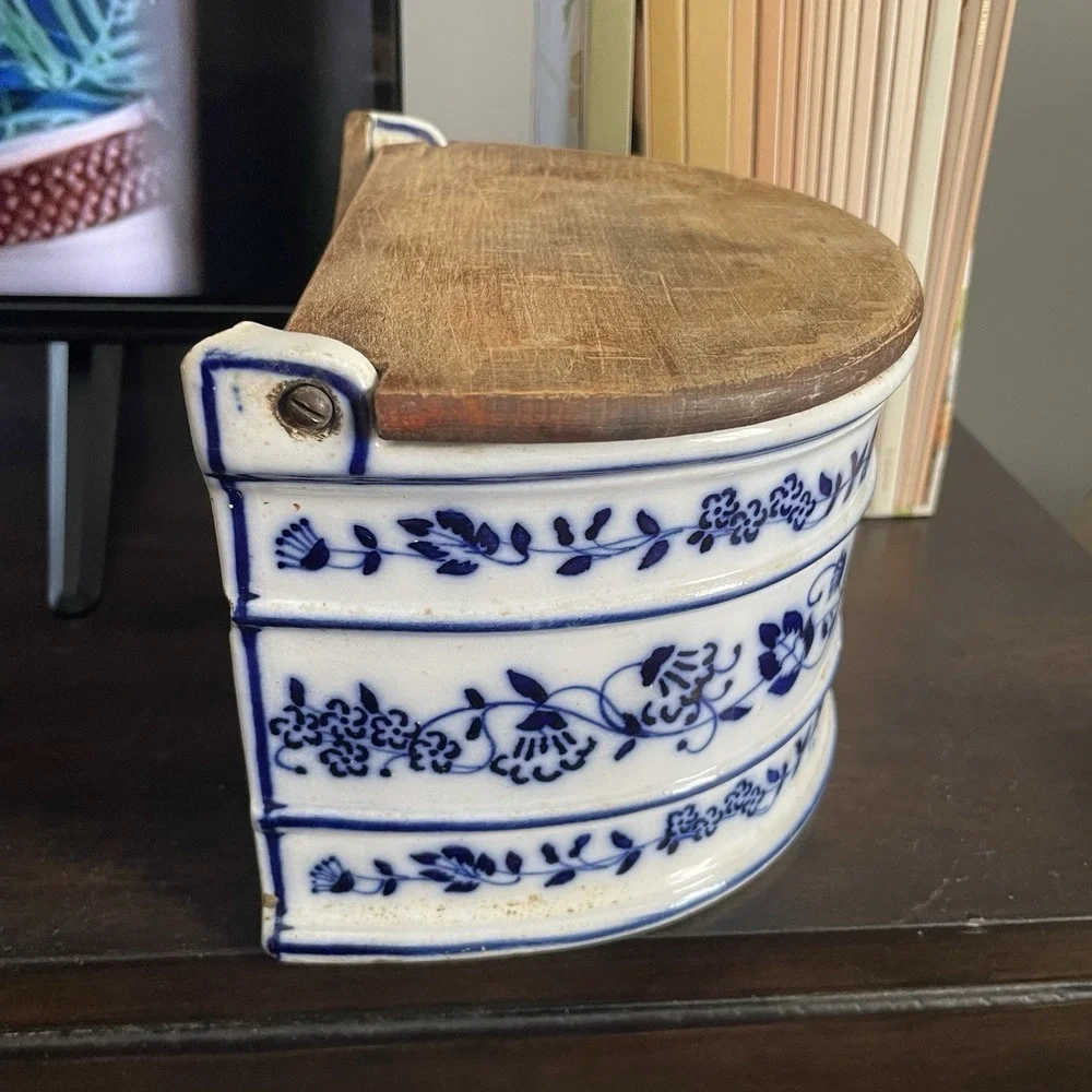 Antique German Blue and white stoneware Salt Box 7
